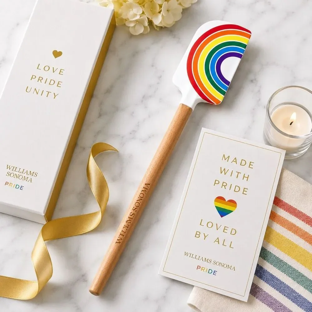 Williams Sonoma Pride Rainbow Silicone Spatula Trevor Project NWT Wood Handle